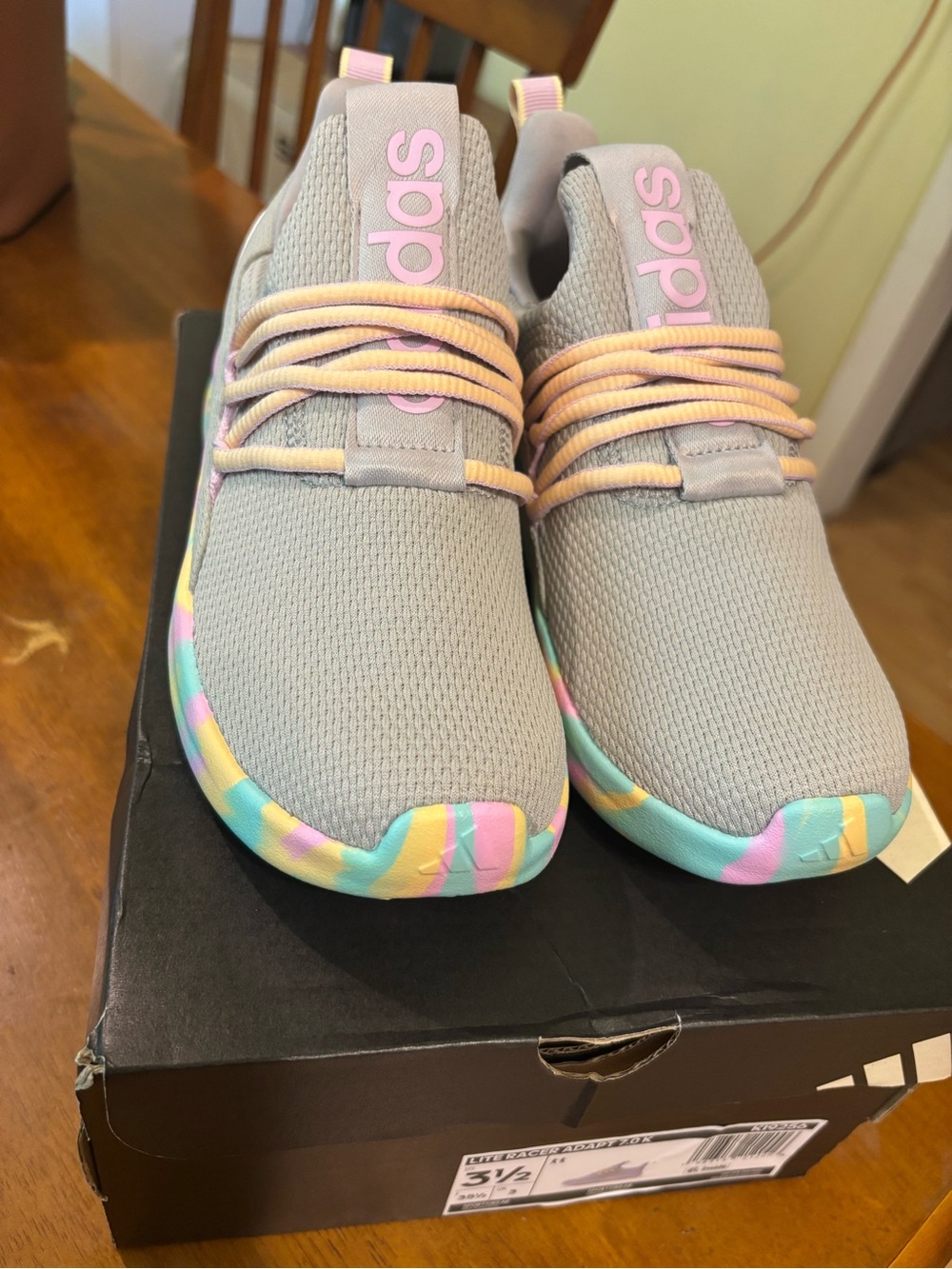 adidas Kids Gray Sneakers with Pastel Multicolor Accents